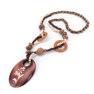 Boho Jewelry Ethnic Style Long Hand Made Bead Wood Elephant Pendant Necklace Sweater Chain For Women Fashion Neck Jewelry Gift