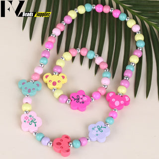 33 Style Colorful Wooden Cute Animal Flower Cartoon Children's Necklace Bracelet Girl's Child Jewelry Kids Toys Birthday Gifts