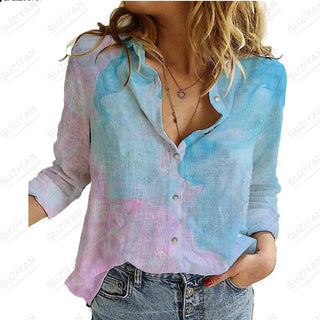 2023Women's Spring New LongSleeve Shirt Gradient Speckled 3D Printing Hot Selling Women's Polo Collar Single breasted Casual Top