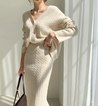 Two Piece Sets Womens Outifits Autumn/Winter Solid Knitted Cardigan sexy