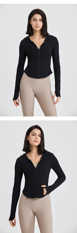 Elasticity Hoodie Yoga Jacket Comfortable Slimming Top Women's Running Sports Jacket GYM Tights Zipper Women Long Sleeves Coat