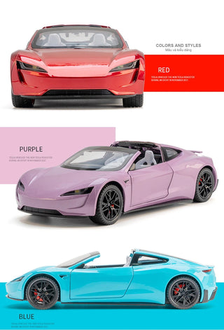 1:24 Tesla Roadster Alloy Sports Car Model Diecasts Metal Toy Vehicles Car Model Simulation Sound and Light Collection Kids Gift