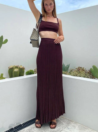 Pleated Knitted Skirt Suits For Women Long Dress Sets Summer