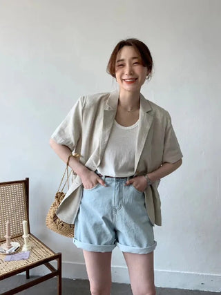 Cotton Linen Short-sleeved Coat Loose