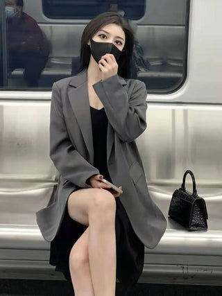 Gray Blazers Women Streetwear  Korean Style