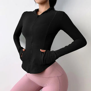 Elasticity Hoodie Yoga Jacket Comfortable Slimming Top Women's Running Sports Jacket GYM Tights Zipper Women Long Sleeves Coat