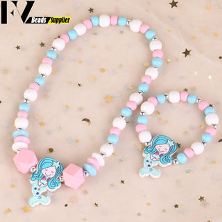 33 Style Colorful Wooden Cute Animal Flower Cartoon Children's Necklace Bracelet Girl's Child Jewelry Kids Toys Birthday Gifts