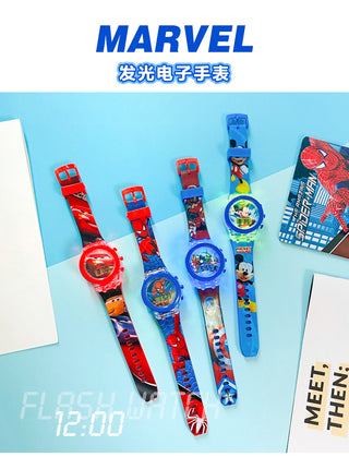 Disney Kid Cartoon Glowing Watch Marvel Spider-Man Boy Unicorn Princess Elsa Flash Electronic Digital Student Toy Clock Relogio