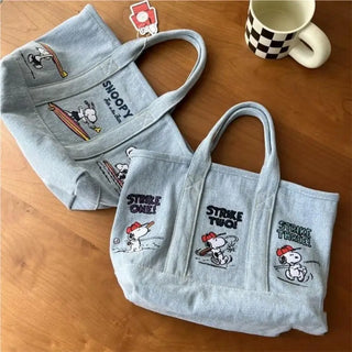 Snoopy Embroidered Denim Women's Tote Bag Cartoon