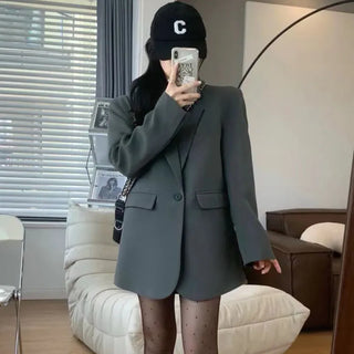 Gray Blazers Women Streetwear  Korean Style