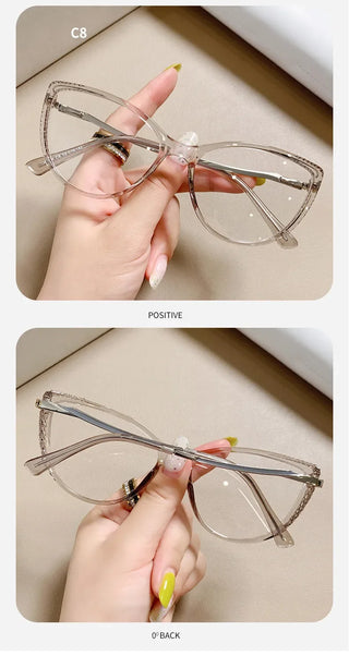 Fashion Blue Light Glasses Blocking Cat Eye Reading Glasses Women Trend Optical Tea Stripe Vision Care Eyeglasses Diopter 무테 안경