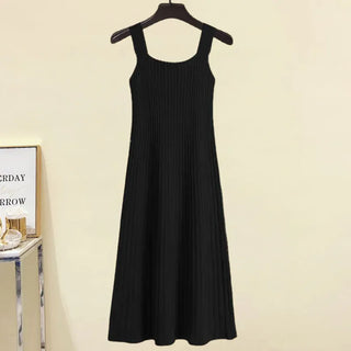 Knitted Sweater Strap Skirt Two Piece Korean Elegant Pullover Dress Suit