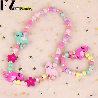 33 Style Colorful Wooden Cute Animal Flower Cartoon Children's Necklace Bracelet Girl's Child Jewelry Kids Toys Birthday Gifts