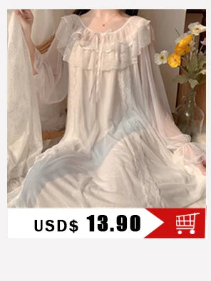 Long-sleeved Sexy Lace Home Clothes Night Gown Sleep Dress