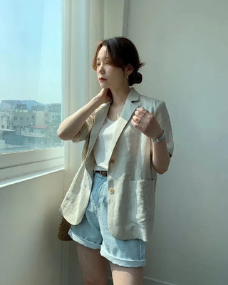 Cotton Linen Short-sleeved Coat Loose