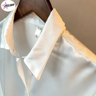 Satin Shirt Womens Clothing Silk Shirts Vintage Blouse Office Lady Sheer Top Longsleeve Dress Shirt Ladies Overshirt Alodia Store