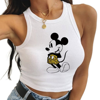 Divertides samarretes de tirants sense mànigues de Mickey Mouse Minnie Samarretes de moda casuals per a dones Crop Top de High Street Kawaii Croptop Armilla d'estiu