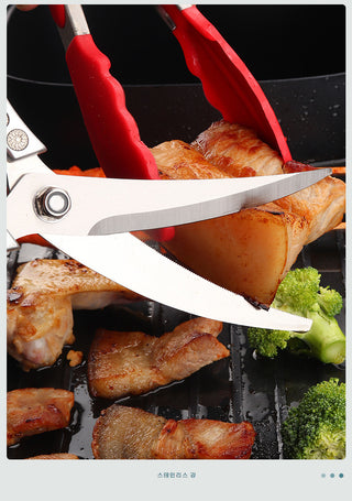 Stainless Steel Korean Barbecue Scissors Kitchen Multi-functional Anti Slip Serrated Scissors Thickened Chicken Steak Scissors