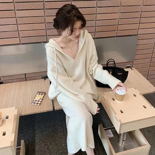 2 Piece Women Knitted Sweater Suits Winter Fashion Korean