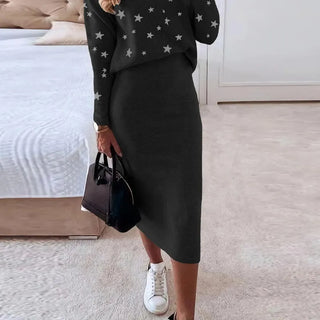 Autumn Winter Women's Knitted Sweater Skirt Two Piece Set Women