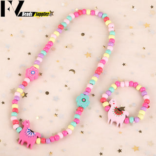 33 Style Colorful Wooden Cute Animal Flower Cartoon Children's Necklace Bracelet Girl's Child Jewelry Kids Toys Birthday Gifts