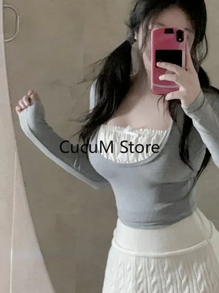 Knitted 2 Piece Dress Set Casual Short Sweater Tops