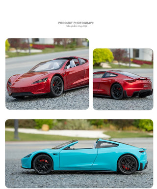 1:24 Tesla Roadster Alloy Sports Car Model Diecasts Metal Toy Vehicles Car Model Simulation Sound and Light Collection Kids Gift