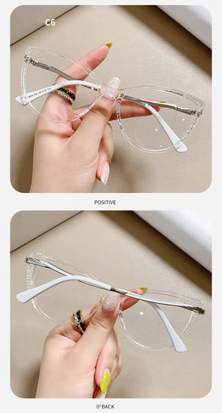 Fashion Blue Light Glasses Blocking Cat Eye Reading Glasses Women Trend Optical Tea Stripe Vision Care Eyeglasses Diopter 무테 안경