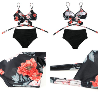 High Waist  Sexy Bikini Set Swimsuit Floral Beachwear V-Neck Bathing Suits Female