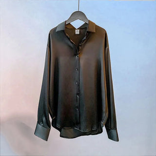 Satin Shirt Womens Clothing Silk Shirts Vintage Blouse Office Lady Sheer Top Longsleeve Dress Shirt Ladies Overshirt Alodia Store