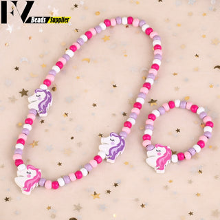 33 Style Colorful Wooden Cute Animal Flower Cartoon Children's Necklace Bracelet Girl's Child Jewelry Kids Toys Birthday Gifts