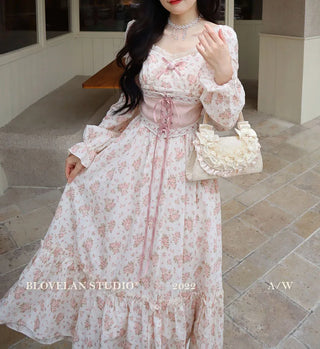 2023 Spring Pink Floral Elegant Dress Women