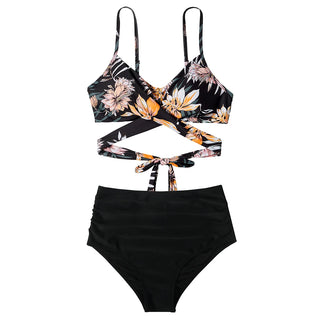 High Waist  Sexy Bikini Set Swimsuit Floral Beachwear V-Neck Bathing Suits Female