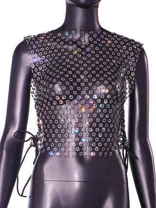 Women Fishnet Rhinestone Tank