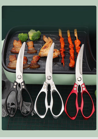 Stainless Steel Korean Barbecue Scissors Kitchen Multi-functional Anti Slip Serrated Scissors Thickened Chicken Steak Scissors