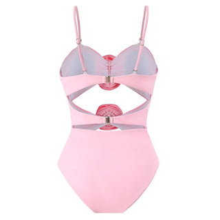 New 2024 Sexy Pink 3D Flower Swimwear Woman One Piece Swimsuits