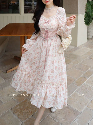 2023 Spring Pink Floral Elegant Dress Women