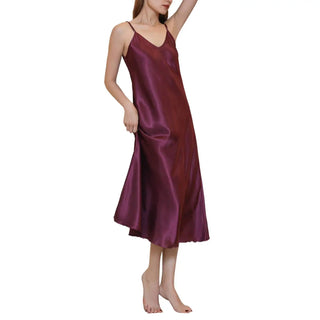 Women's Satin Nightgown Long Slip Sleep Dress Silk V Neck Sleepwear Solid Color Nightwear