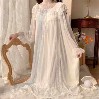 Long-sleeved Sexy Lace Home Clothes Night Gown Sleep Dress