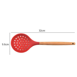 1Pcs Cooking Silicone Strainer Food Non-Stick Heat-Resistant Wooden Handle Colander Spoon Skimmer Strainer Cooking Kitchen Tools