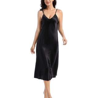 Women's Satin Nightgown Long Slip Sleep Dress Silk V Neck Sleepwear Solid Color Nightwear