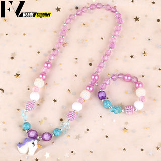 33 Style Colorful Wooden Cute Animal Flower Cartoon Children's Necklace Bracelet Girl's Child Jewelry Kids Toys Birthday Gifts