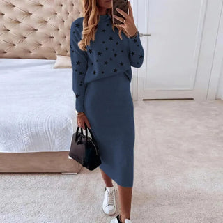 Autumn Winter Women's Knitted Sweater Skirt Two Piece Set Women