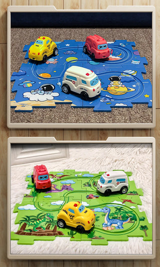 Puzzle Track Car for Kids Cartoon Dinosaurs Race Car Track Toys with Electric Car Educational Jigsaw Toy for Children Gift