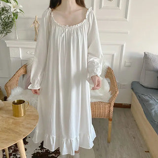 White Night Dress Women Korean Style Ruffles