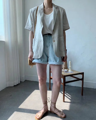 Cotton Linen Short-sleeved Coat Loose