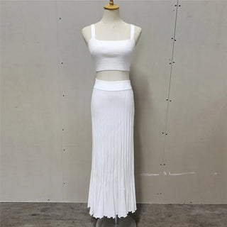 Pleated Knitted Skirt Suits For Women Long Dress Sets Summer