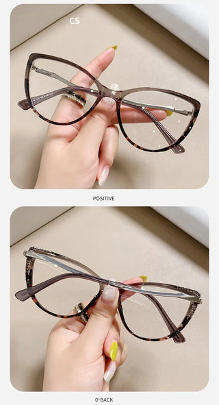 Fashion Blue Light Glasses Blocking Cat Eye Reading Glasses Women Trend Optical Tea Stripe Vision Care Eyeglasses Diopter 무테 안경