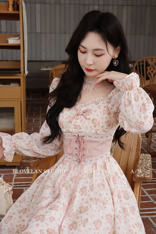 2023 Spring Pink Floral Elegant Dress Women