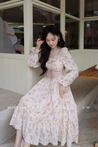 2023 Spring Pink Floral Elegant Dress Women